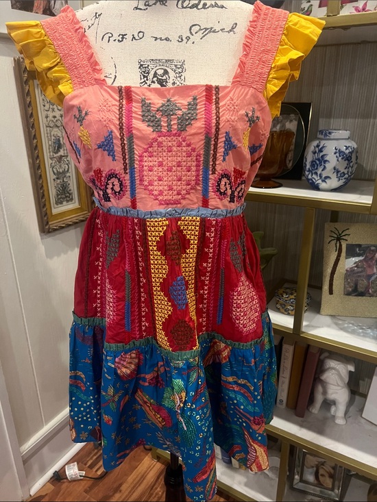 FARM Rio Dresses & Skirts - FARM Rio Multicolor Embroidered Mini Dress with Yellow Ruffle Straps